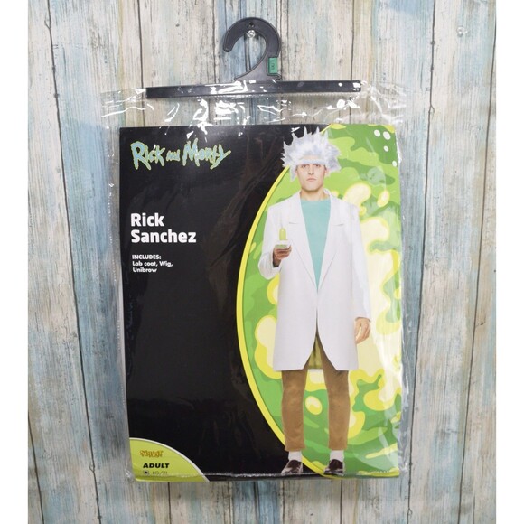 NEW Rick & Morty Rick Sanchez Costume Adult L/XL Lab Coat Wig Unibrow Halloween - Picture 1 of 7